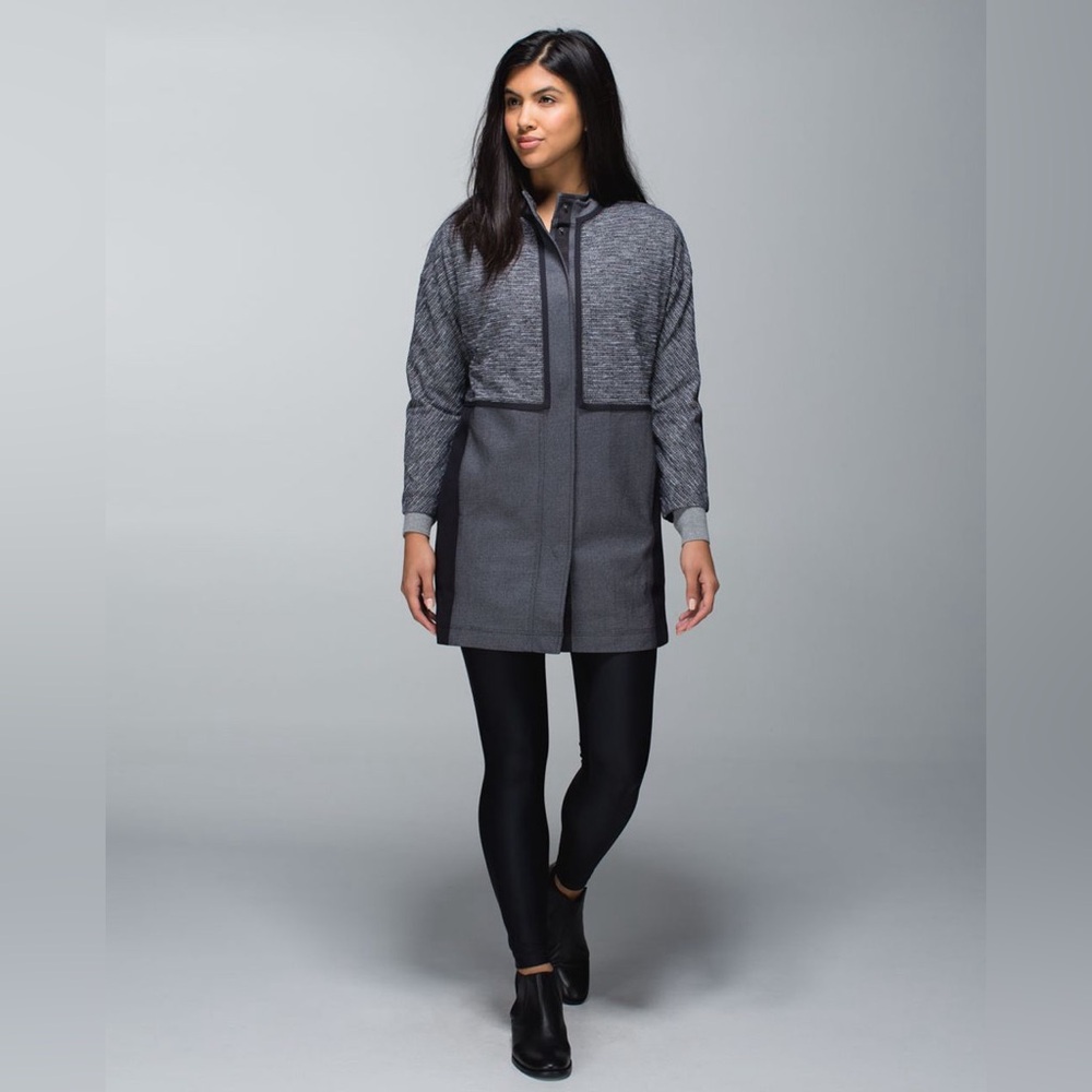 Lululemon•Cocoon Car Coat•Button Up Insulated Long Jacket•Black Pique•LIKE NEW•M